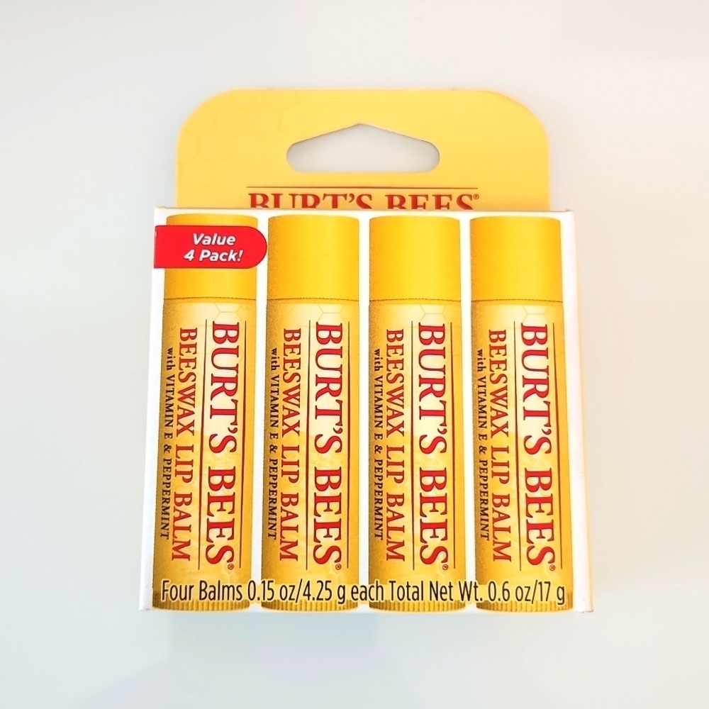 New Burt's Bees 4 Pack Lip Balm